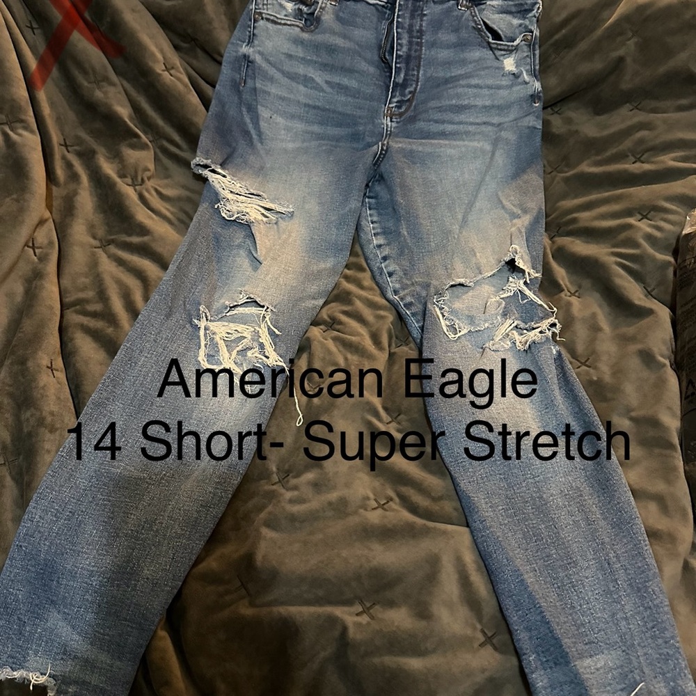 American Eagle Outfitters High Rise Distressed Blue Jeans